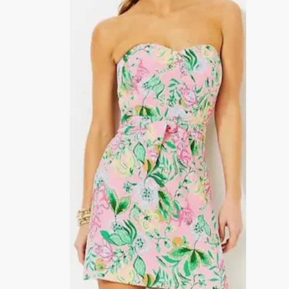 Floral Strapless Dress - Pink and Green